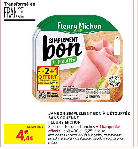 JAMBON SIMPLEMENT BON À L'ÉTOUFFÉE SANS COUVENNE FLEURY MICHON