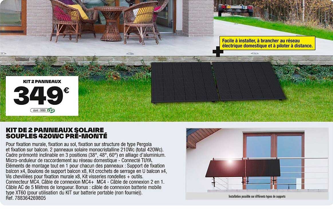 KIT DE 2 PANNEAUX SOLAIRES SOUPLES 420Wc PRÉ-MONTÉ