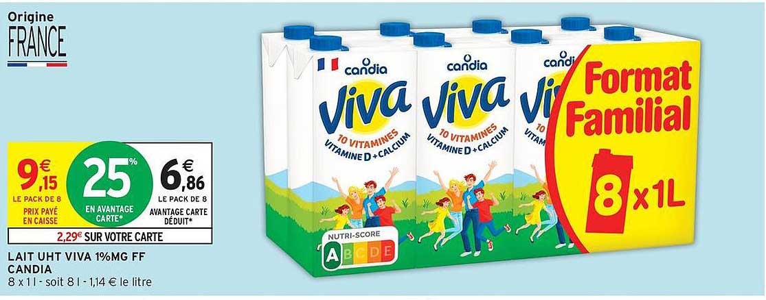 LAIT UHT VIVA 1%MG FF CANDIA