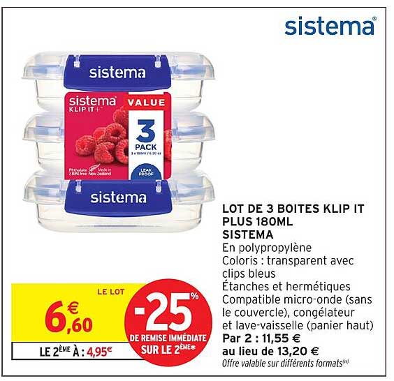 LOT DE 3 BOITES KLIP IT PLUS 180ML SISTEMA