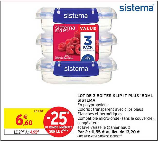 LOT DE 3 BOITES KLIP IT PLUS 180ML SISTEMA