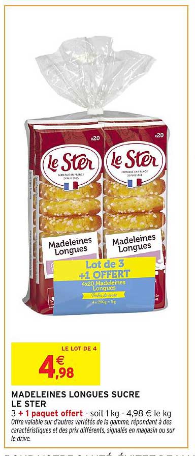 MADELEINES LONGUES SUCRE LE STER