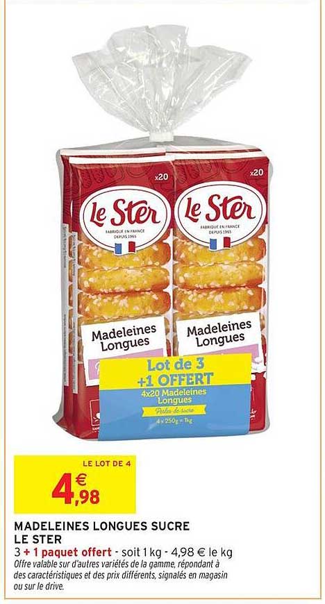 MADELEINES LONGUES SUCRE LE STER