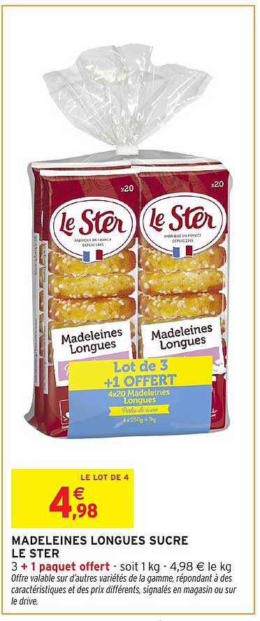 MADELEINES LONGUES SUCRE LE STER