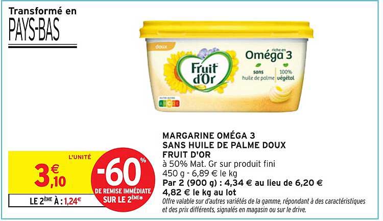 MARGARINE OMÉGA 3 SANS HUILE DE PALME DOUX FRUIT D'OR