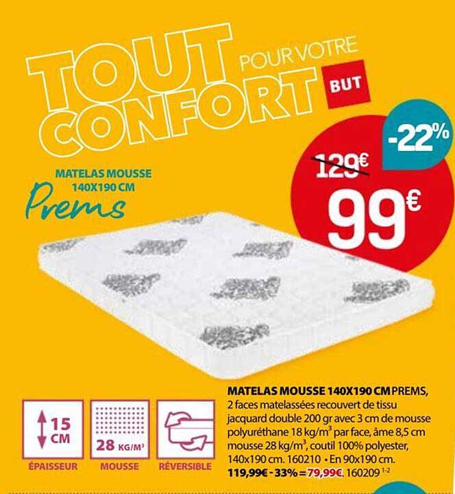 MATELAS MOUSSE 140X190 CM Prems
