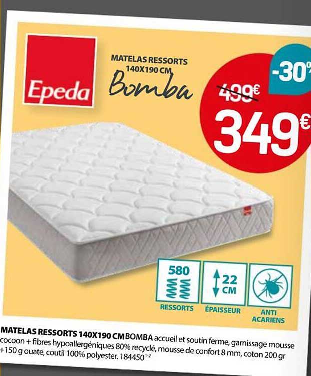 MATELAS RESSORTS 140X190 CM BOMBA