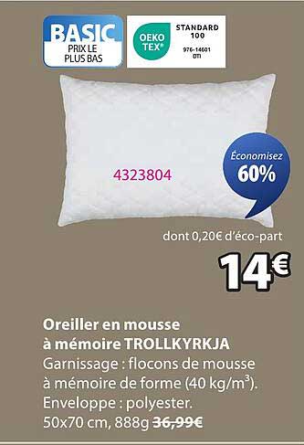 Oreiller en mousse à mémoire TROLLKYRKJA