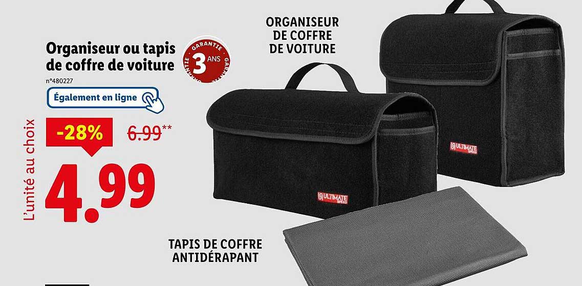 Organiseur ou tapis de coffre de voiture