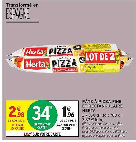 PÂTE À PIZZA FINE ET RECTANGULAIRE HERTA