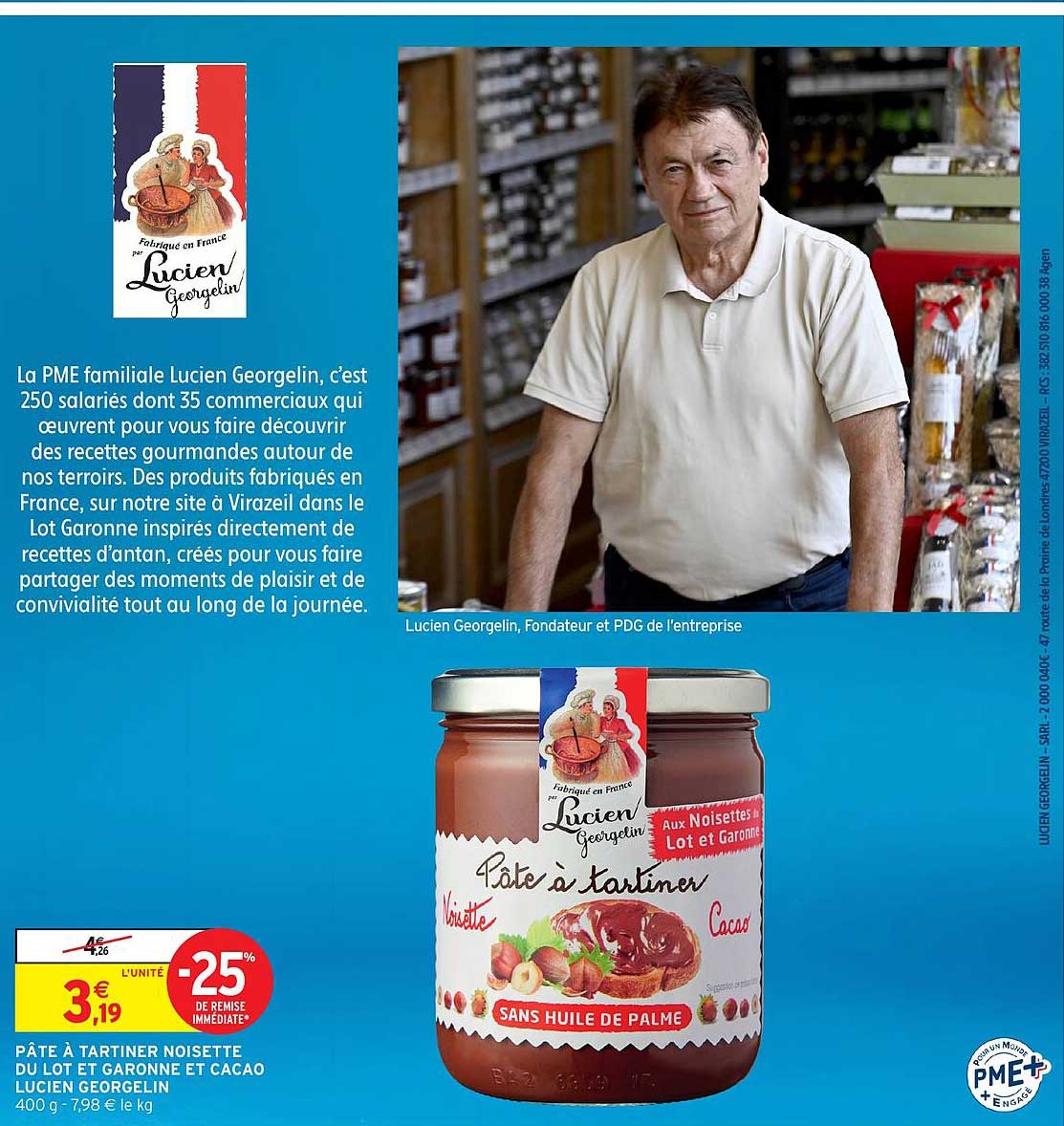 Pâté à tartiner noisette du Lot et Garonne et cacao Lucien Georgelin