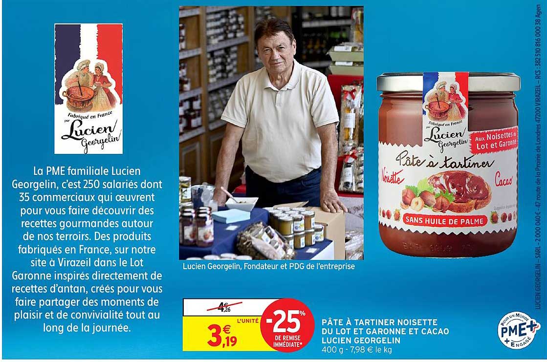 PÂTE À TARTINER NOISETTE DU LOT ET GARONNE ET CACAO LUCIEN GEORGELIN