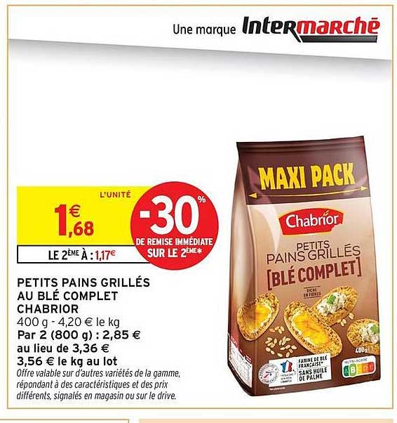 PETITS PAINS GRILLÉS AU BLÉ COMPLET CHABRIOR