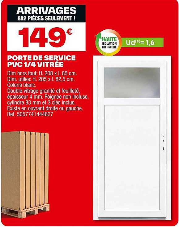 PORTE DE SERVICE PVC 1/4 VITRÉE