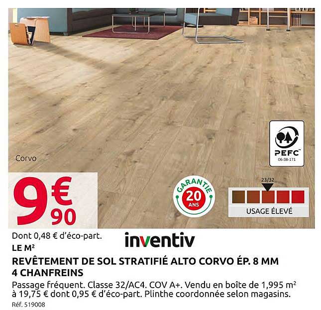 REVÊTEMENT DE SOL STRATIFIÉ ALTO CORVO ÉP. 8 MM 4 CHANVREINS