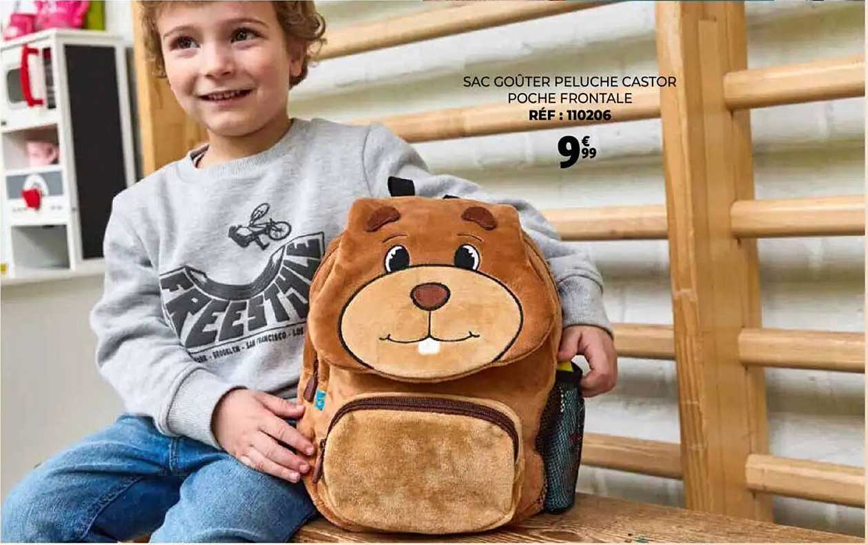 SAC GOÛTER PELUCHE CASTOR POCHE FRONTALE