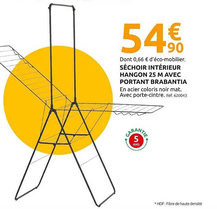 SÉCHOIR INTÉRIEUR HANGON 25 M AVEC PORTANT BRABANTIA