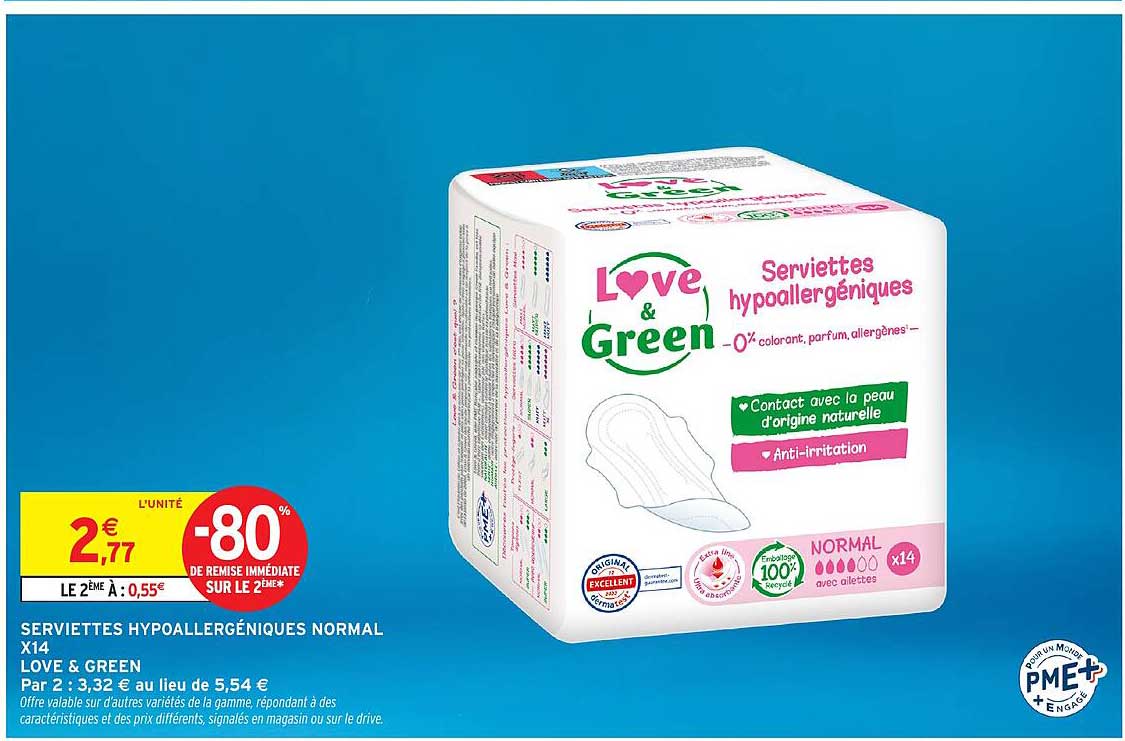 Serviettes hypoallergéniques NORMAL X14 LOVE & GREEN