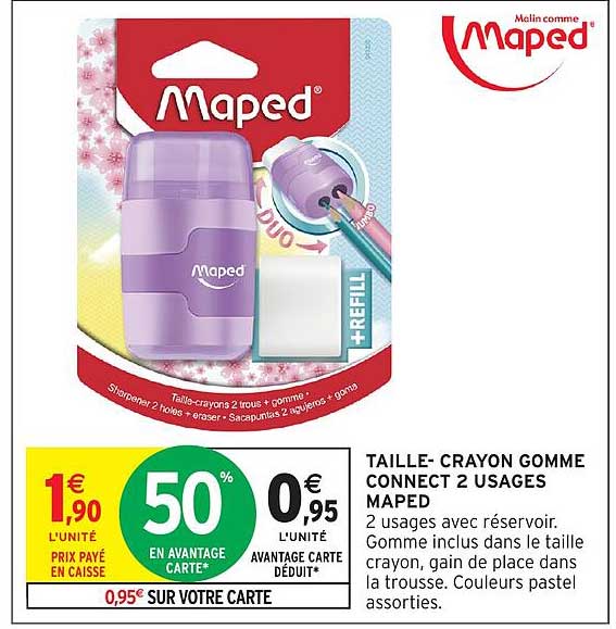 TAILLE- CRAYON GOMME CONNECT 2 USAGES MAPED