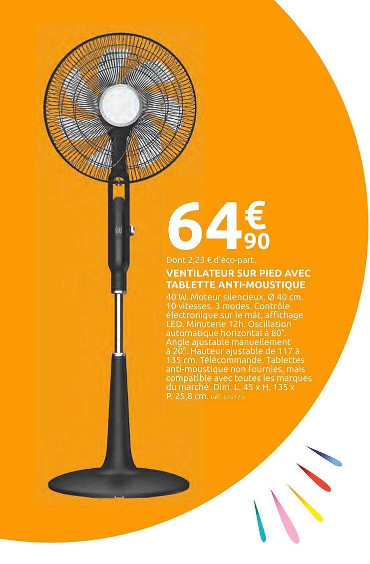VENTILATEUR SUR PIED AVEC TABLETTE ANTI-MOUSTIQUE