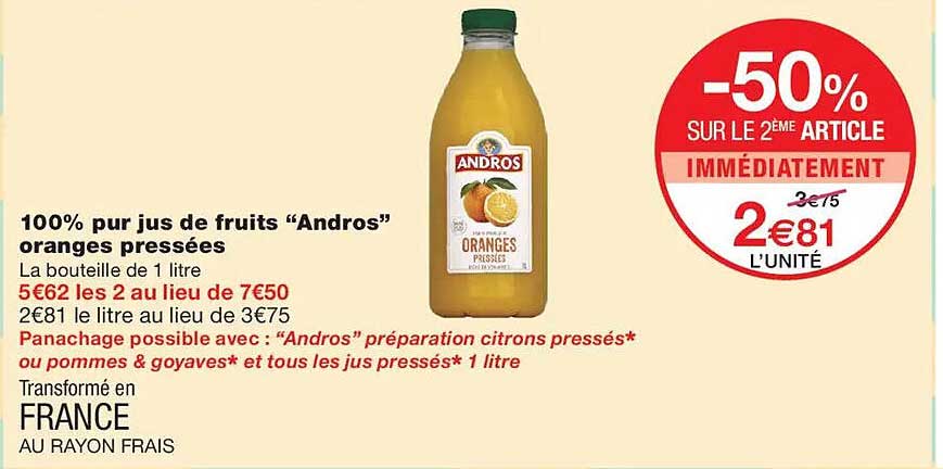 100% pur jus de fruits “Andros” oranges pressées