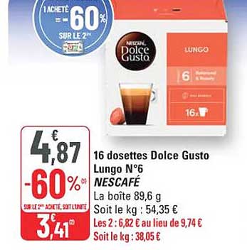 16 dosettes Dolce Gusto Lungo N°6 NESCAFÉ