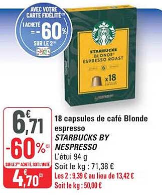 18 capsules de café Blonde espresso STARBUCKS BY NESPRESSO