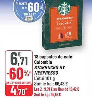 18 capsules de café Colombia STARBUCKS BY NESPRESSO
