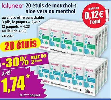 20 étuis de mouchoirs aloe vera ou menthol