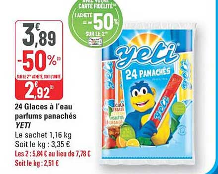24 Glaces à l'eau parfums panachés YETI