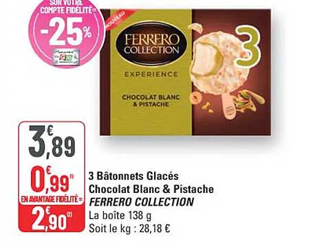 3 Bâtonnets Glacés Chocolat Blanc & Pistache FERRERO COLLECTION