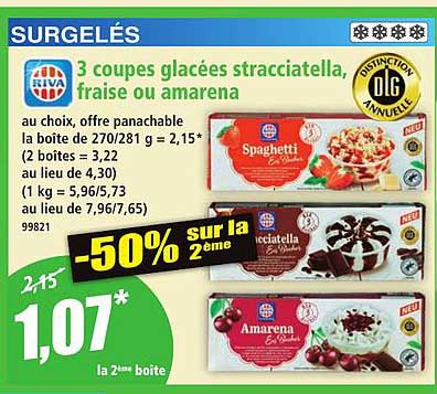 3 coupes glacées stracciatella, fraise ou amarena