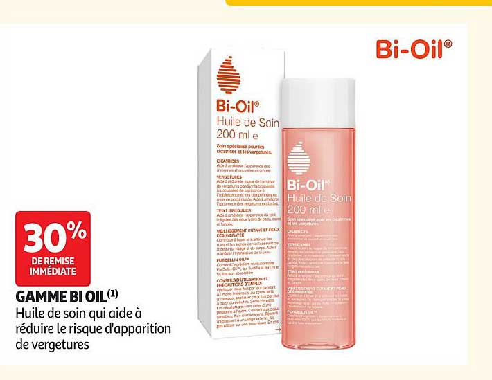 30% DE REMISE IMMÉDIATE GAMME BI OIL(1) Huile de soin qui aide à réduire le risque d'apparition de vergetures