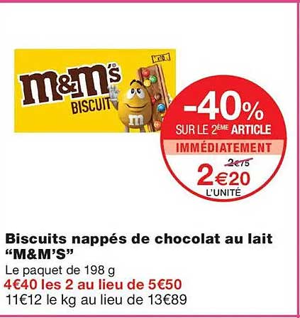 -40% SUR LE 2EME ARTICLE IMMEDIATEMENT 2€20 L'UNITE