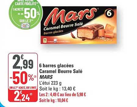 6 barres glacées Caramel Beurre Salé MARS