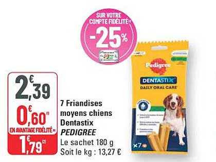 7 Friandises moyens chiens Dentastix PEDIGREE