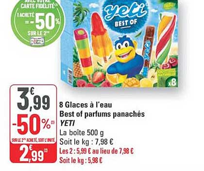 8 Glaces à l'eau Best of parfums panachés YETI