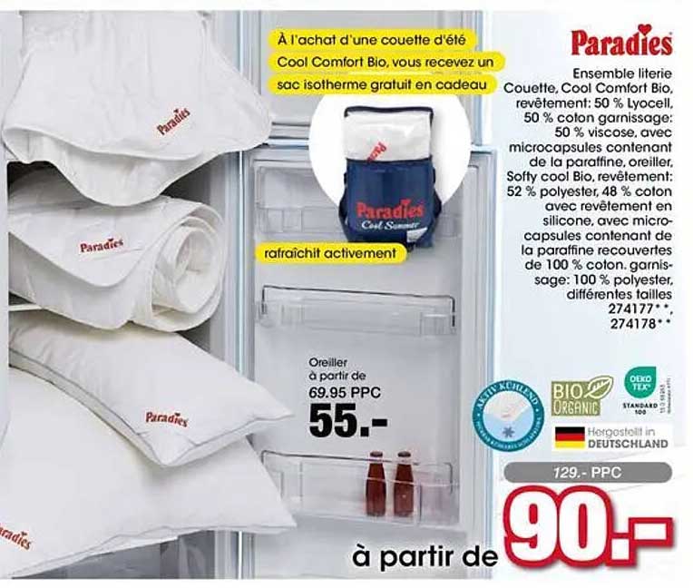 À l'achat d'une couette d'été Cool Comfort Bio, vous recevez un sac isotherme gratuit en cadeau