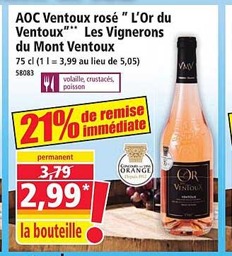 AOC Ventoux rosé " L'Or du Ventoux"** Les Vignerons du Mont Ventoux