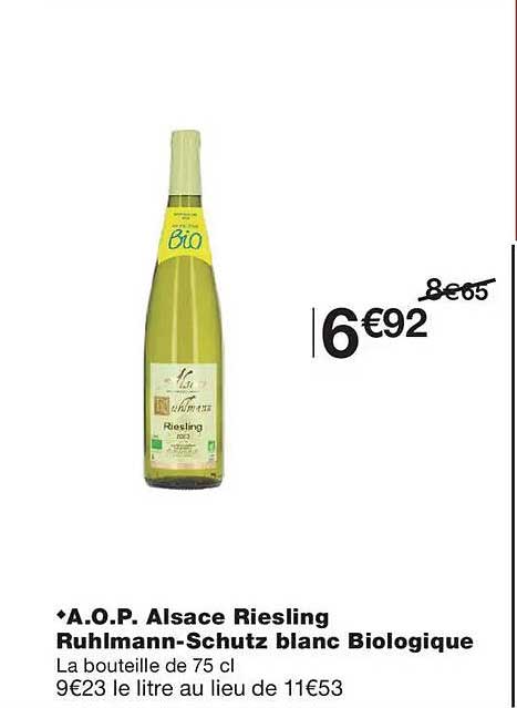 A.O.P. Alsace Riesling Ruhlmann-Schutz blanc Biologique