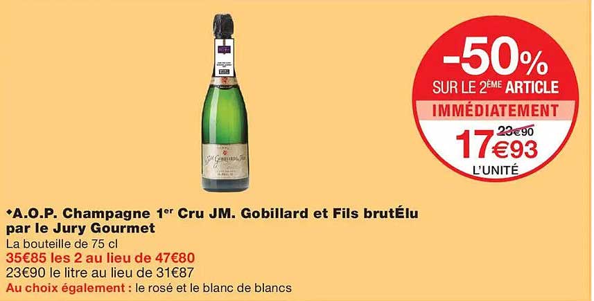 A.O.P. Champagne 1er Cru JM. Gobillard et Fils brut Élù par le Jury Gourmet