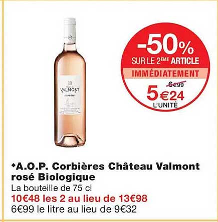 A.O.P. Corbières Château Valmont rosé Biologique