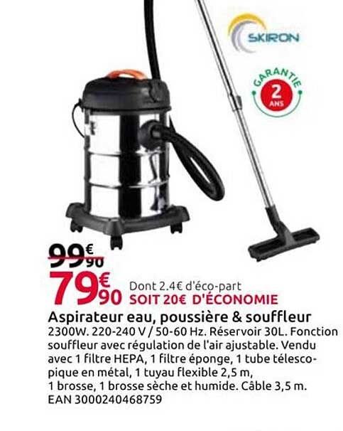 Aspirateur eau, poussière & souffleur