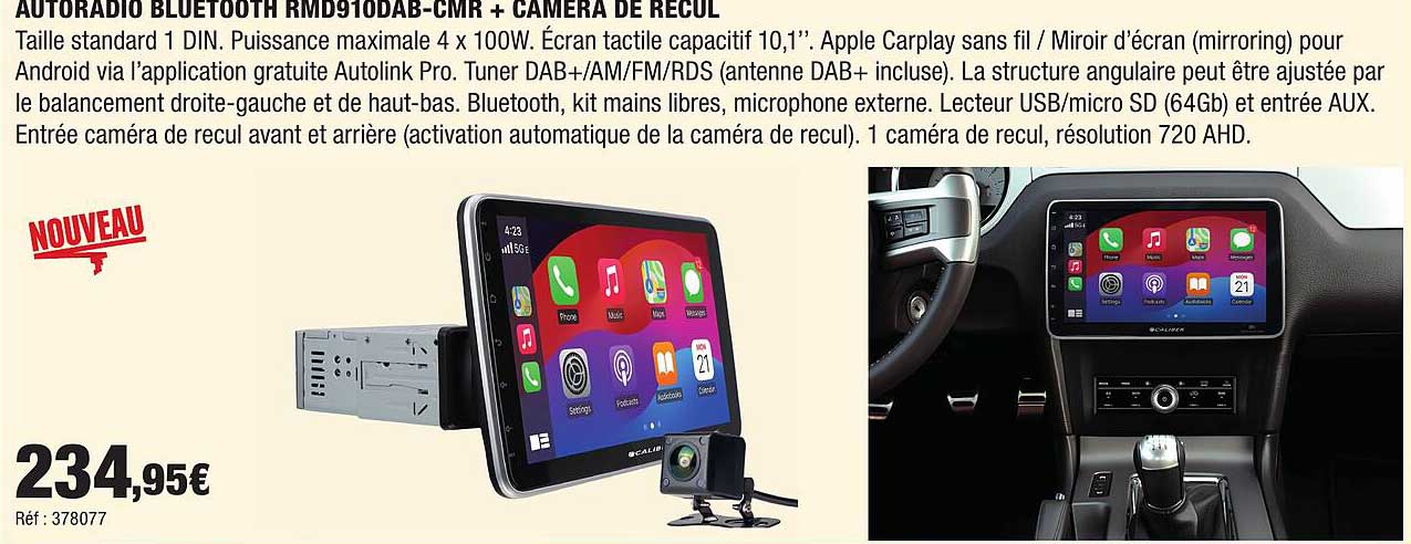 AUTORADIO BLUETOOTH RMD910DAB-CMR + CAMERA DE RECUL
