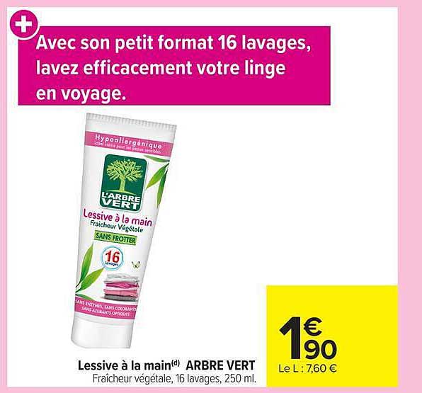 Avec son petit format 16 lavages, lavez efficacement votre linge en voyage.