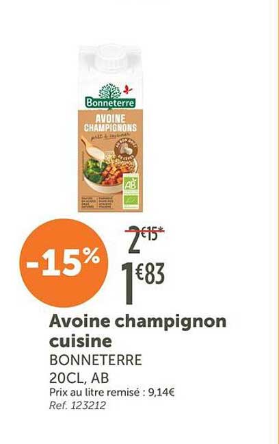 Avoine champignon cuisine BONNETERRE 20CL, AB