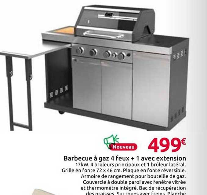 Barbecue à gaz 4 feux + 1 avec extension