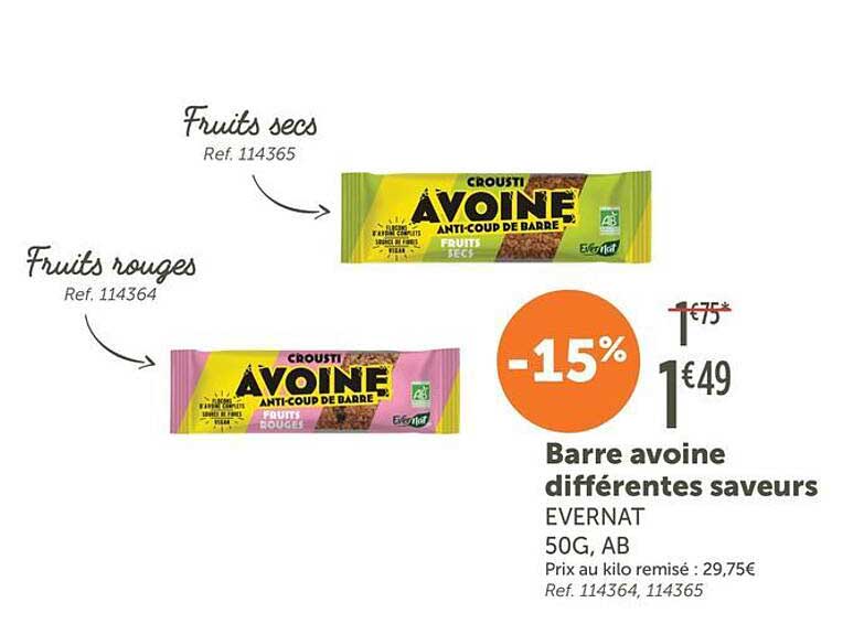 Barre avoine différentes saveurs