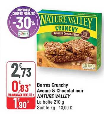 Barres Crunchy Avoine & Chocolat noir NATURE VALLEY