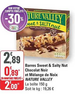 Barres Sweet & Salty Nut Chocolat Noir et Mélange de Noix NATURE VALLEY